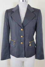 Load image into Gallery viewer, ESCADA Margaretha Ley Grey Wool Gold Buttons Blazer Jacket Tuxedo Small 34 2 4