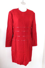 Load image into Gallery viewer, Vintage GIANFRANCO FERRE Red Wool Leather Long SLeeve Dei Matiolli Dress 42 Small Medium 4 6 7