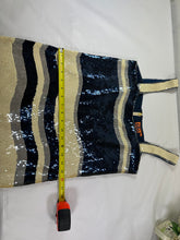 Load image into Gallery viewer, Tory Burch Edna Sequin Dress Navy Ivory Striped Shift Mini Small 0 2 4