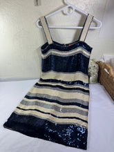 Load image into Gallery viewer, Tory Burch Edna Sequin Dress Navy Ivory Striped Shift Mini Small 0 2 4