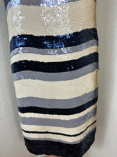 Load image into Gallery viewer, Tory Burch Edna Sequin Dress Navy Ivory Striped Shift Mini Small 0 2 4