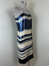 Load image into Gallery viewer, Tory Burch Edna Sequin Dress Navy Ivory Striped Shift Mini Small 0 2 4