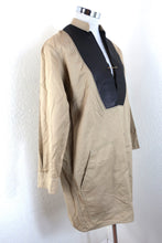 Load image into Gallery viewer, CELINE Khaki Brown Cotton Lambskin Leather L/S Pockets Mini Pullover Dress XS Small 34 0 2 4