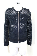 Load image into Gallery viewer, IRO Ostella Black Perforated W/ Leather Trim Bomber Jacket Zip XS Small 36 0 2 4