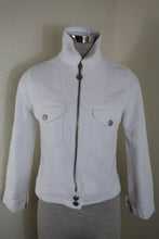 Load image into Gallery viewer, Vintage MOSCHINO Jeans White Multi ZIp Cotton Cropped Jacket Biker XS Small 0 2 4