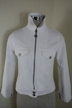 Load image into Gallery viewer, Vintage MOSCHINO Jeans White Multi ZIp Cotton Cropped Jacket Biker XS Small 0 2 4