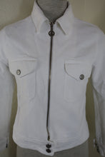 Load image into Gallery viewer, Vintage MOSCHINO Jeans White Multi ZIp Cotton Cropped Jacket Biker XS Small 0 2 4