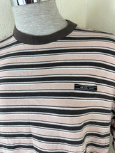 Load image into Gallery viewer, Prada Milano Brown Beige Horizontal Stripe Logo T-Shirt Size 38 XS S