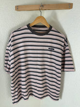 Load image into Gallery viewer, Prada Milano Brown Beige Horizontal Stripe Logo T-Shirt Size 38 XS S