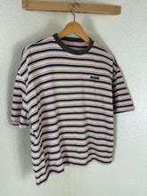 Load image into Gallery viewer, Prada Milano Brown Beige Horizontal Stripe Logo T-Shirt Size 38 XS S