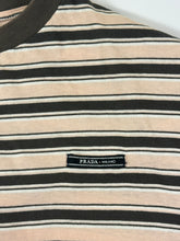 Load image into Gallery viewer, Prada Milano Brown Beige Horizontal Stripe Logo T-Shirt Size 38 XS S
