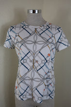 Load image into Gallery viewer, HERMES Printed V-Neck White Cotton Tee T Shirt Top Blouse Medium Sz 42 7 8 10
