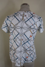Load image into Gallery viewer, HERMES Printed V-Neck White Cotton Tee T Shirt Top Blouse Medium Sz 42 7 8 10