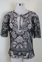 Load image into Gallery viewer, VIVIENNE TAM Sheer Black Beige Embroidery Top Blouse Shirt Small 4 6 7