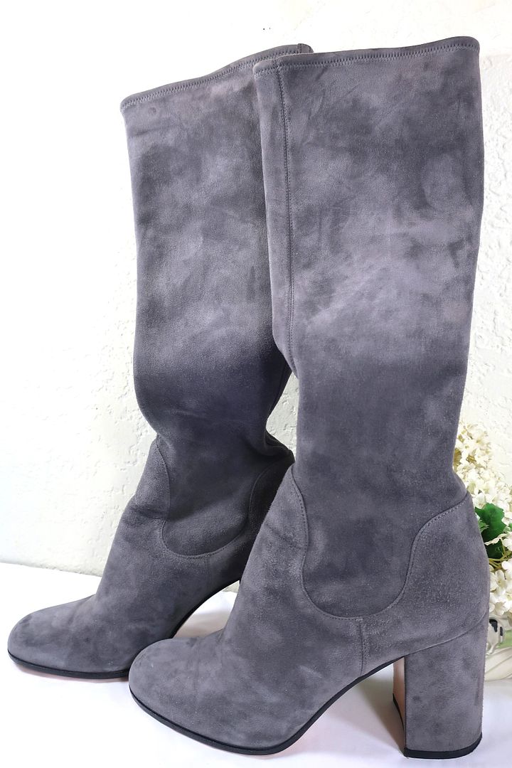 $1800 GIANVITO ROSSI Grey Sued Knee Heel Boots Shoes 39 USA 8