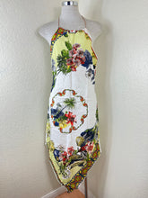 Load image into Gallery viewer, Sandro Paris Scarf Print Halter Dress Geometric Floral Handkerchief Hem Size 2 M 4 6 7