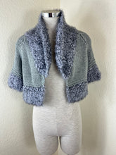 Load image into Gallery viewer, Emilio Pucci Gray Chunky Knit Cardigan Sweater Faux Fur Trim Metallic Open Front XS Small 0 2 4