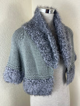 Load image into Gallery viewer, Emilio Pucci Gray Chunky Knit Cardigan Sweater Faux Fur Trim Metallic Open Front XS Small 0 2 4