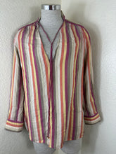 Load image into Gallery viewer, Louis Vuitton Striped Silk Cotton Blouse Top 40 M Quilted Padded Shoulder Cuff V-Neck Small Medium 6 7 8