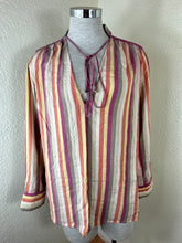 Load image into Gallery viewer, Louis Vuitton Striped Silk Cotton Blouse Top 40 M Quilted Padded Shoulder Cuff V-Neck Small Medium 6 7 8