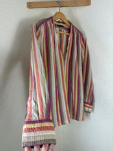 Load image into Gallery viewer, Louis Vuitton Striped Silk Cotton Blouse Top 40 M Quilted Padded Shoulder Cuff V-Neck Small Medium 6 7 8