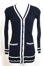 Load image into Gallery viewer, CHANEL Black and White Long Cotton Knitted Cardigan Sweater Jacket Small 36 2 4