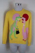 Load image into Gallery viewer, Vintage MOSCHINO Cheap and Chic Cashmere Yellow Dinosaur Sweater Jacket Sweatshirt Small 4 5 6