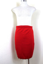 Load image into Gallery viewer, Vintage OLIVER by VALENTINO Rich Red Knitted Merino Wool Pencil Skirt Embellished M Large 7 8 10