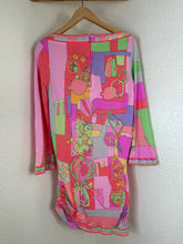 Load image into Gallery viewer, Vintage Leonard Paris Silk Jersey Asymmetrical Shift Dress Birds Print Size M 4 6