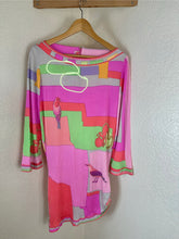 Load image into Gallery viewer, Vintage Leonard Paris Silk Jersey Asymmetrical Shift Dress Birds Print Size M 4 6