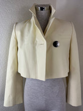 Load image into Gallery viewer, Rare GANNI Pale Banana Yellow Crop Blazer Jacket Eco Suiting – Size 32 (US 0) XS S 0 2