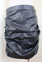 Load image into Gallery viewer, NWT NAZLICEREN NAZLI CEREN Ruched Black Vegan Leather Mini Micro SKirt XL Large 8 10 12