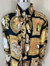 Load image into Gallery viewer, 90s Moschino Jeans Art Gallery Shirt Ruffle Framed Mona Lisa Picasso 46 Unisex S Man L Woman