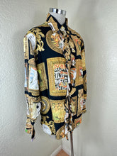 Load image into Gallery viewer, 90s Moschino Jeans Art Gallery Shirt Ruffle Framed Mona Lisa Picasso 46 Unisex S Man L Woman