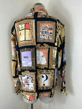 Load image into Gallery viewer, 90s Moschino Jeans Art Gallery Shirt Ruffle Framed Mona Lisa Picasso 46 Unisex S Man L Woman