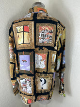 Load image into Gallery viewer, 90s Moschino Jeans Art Gallery Shirt Ruffle Framed Mona Lisa Picasso 46 Unisex S Man L Woman