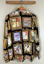 Load image into Gallery viewer, 90s Moschino Jeans Art Gallery Shirt Ruffle Framed Mona Lisa Picasso 46 Unisex S Man L Woman
