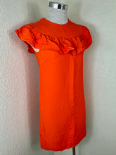 Load image into Gallery viewer, Miu Miu 2015 Vibrant Orange Ruffle Shift Mini Dress Size IT 38 US XS S 0 2 4