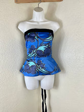 Load image into Gallery viewer, Emma Wallace Blue Floral Satin Marieanne Bustier Wrap Top Size US 2 / UK 6 Small