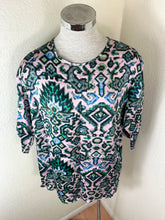 Load image into Gallery viewer, Dries Van Noten Patterned Crew Neck Top Pink Green Geometric Silk Blend Sz 40 Small Med