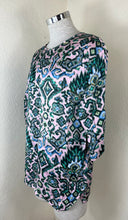 Load image into Gallery viewer, Dries Van Noten Patterned Crew Neck Top Pink Green Geometric Silk Blend Sz 40 Small Med