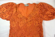 Load image into Gallery viewer, ERMANNO FIRENZE Orange Floral Macrame Lace Puff Sleeve Dress Italy Small 40 US 4
