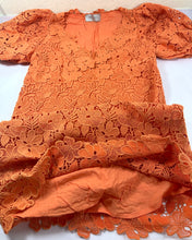 Load image into Gallery viewer, ERMANNO FIRENZE Orange Floral Macrame Lace Puff Sleeve Dress Italy Small 40 US 4