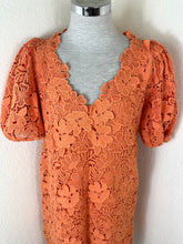 Load image into Gallery viewer, ERMANNO FIRENZE Orange Floral Macrame Lace Puff Sleeve Dress Italy Small 40 US 4