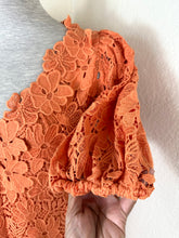 Load image into Gallery viewer, ERMANNO FIRENZE Orange Floral Macrame Lace Puff Sleeve Dress Italy Small 40 US 4