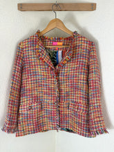 Load image into Gallery viewer, Vilagallo Multicolor Tweed Fringe Jacket Euro 38 US 6 Metallic Boucle Tropical