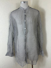 Load image into Gallery viewer, Dries Van Noten 100% Silk Sheer Striped Button Up Shirt Size 46 Gray White Luxury Women Large Men Small