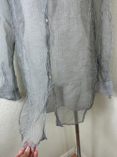 Load image into Gallery viewer, Dries Van Noten 100% Silk Sheer Striped Button Up Shirt Size 46 Gray White Luxury Women Large Men Small