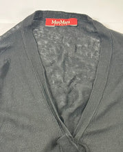 Load image into Gallery viewer, Max Mara Studio Black Ruffled Linen Cardigan Knit Sweater Sheer V-Neck Size S M 6 7 8