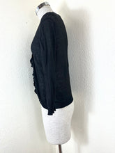 Load image into Gallery viewer, Max Mara Studio Black Ruffled Linen Cardigan Knit Sweater Sheer V-Neck Size S M 6 7 8